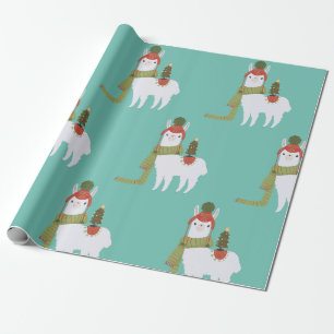 Papier Cadeau Lama Teal de Noël