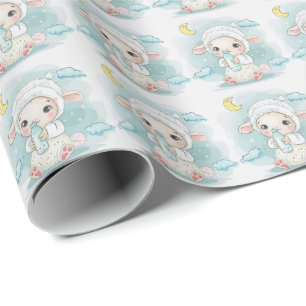 Papier Cadeau Lamb Cute Baby Pastel Motif d'aquarelle