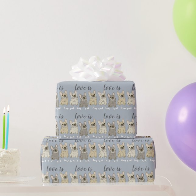 Papier Cadeau L'amour est Bouledogues Français (Cadeaux de fête)