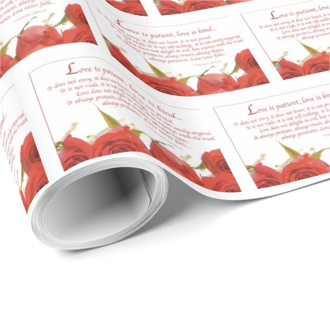 Papier Cadeau L'amour est une rose rouge patiente (Coin rond)