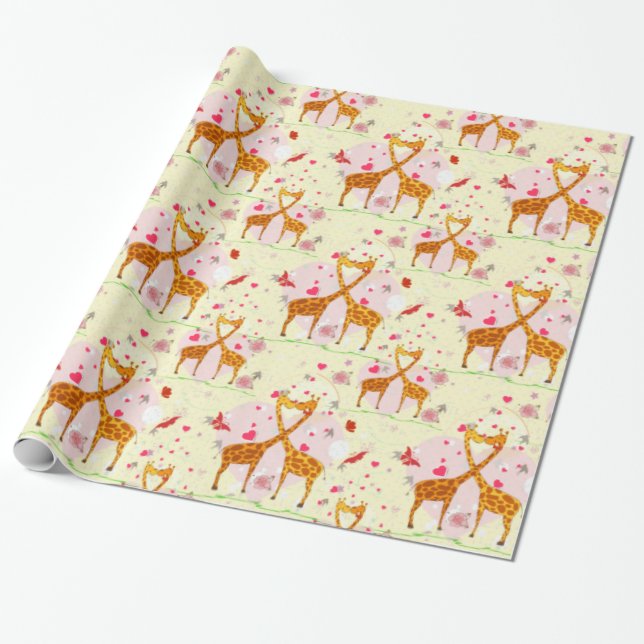 Papier Cadeau L'amour et les baisers Giraffes (Déroulé)