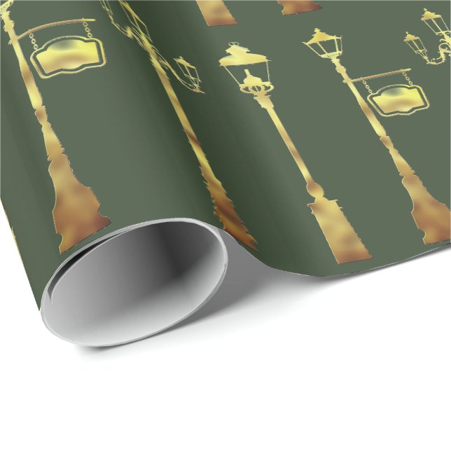 Papier Cadeau Lampe en laiton victorien vert (Coin rond)