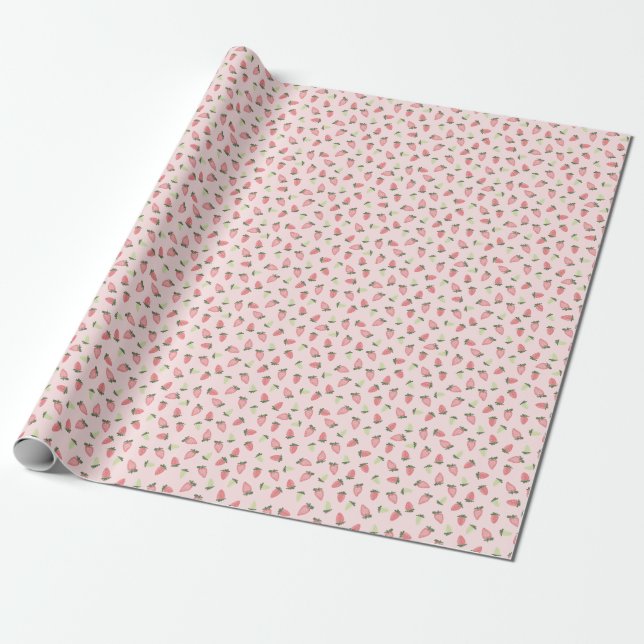 Papier Cadeau Lance fraise sur rose (Déroulé)