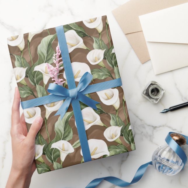 Papier Cadeau Lancement De Mariage Floral Blanc Et Brun Calla Li (Cadeaux)