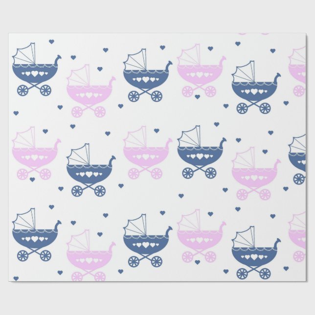 Papier Cadeau Landaus pour bébé bleu et rose (Plat)
