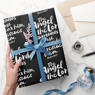 Papier Cadeau L'Ange du Seigneur Secourt Psaume 34:7 Noël