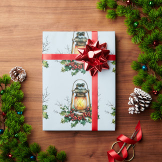 Papier Cadeau Lanterne festive nichée dans le houx – Lueur saiso