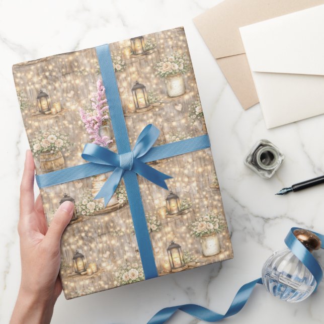 Papier Cadeau Lanternes aquarelles de mariage rustique Fleurs de (Cadeaux)