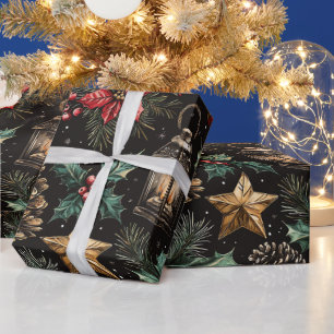 Papier Cadeau Lanternes de Noël Vintage