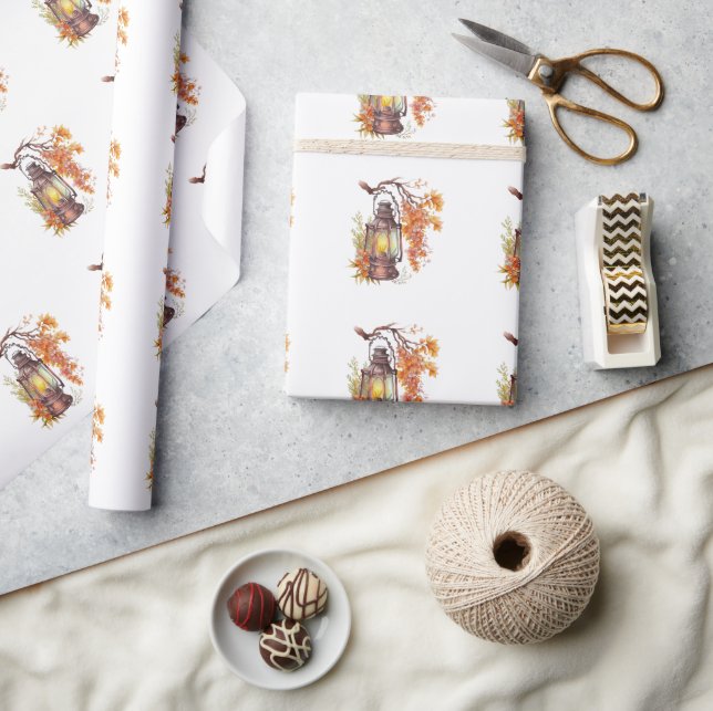Papier Cadeau Lanternes de style automnal orange (Artisanat)