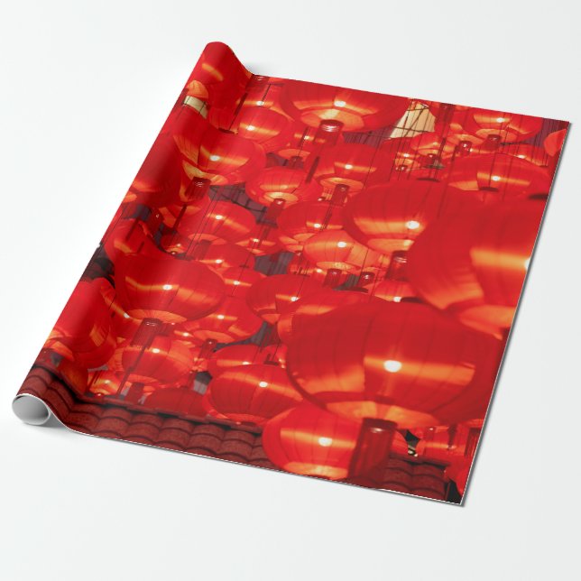 Papier Cadeau lanternes rouges traditionnelles décorées pour le  (Déroulé)