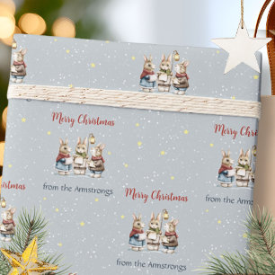 Papier Cadeau Lapin aquarelle chanteurs de Noël Cottagecore