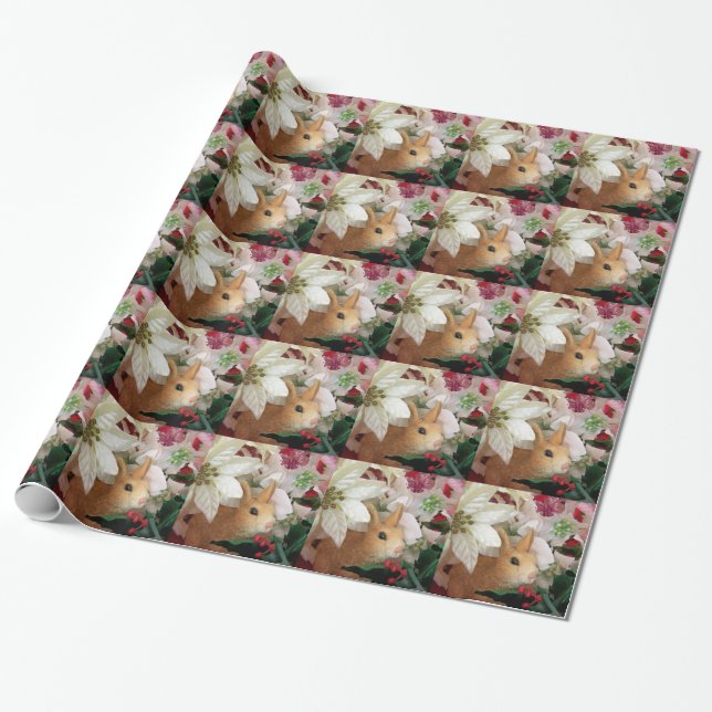 Papier Cadeau Lapin avec Noël de Pointsettias (Déroulé)