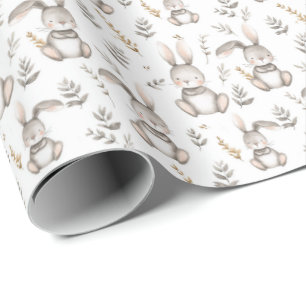Papier Cadeau Lapin bébé gris neutre Cadeau de Pâques pour la nu