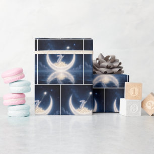 Papier Cadeau Lapin Blanc Collectant des Étoiles