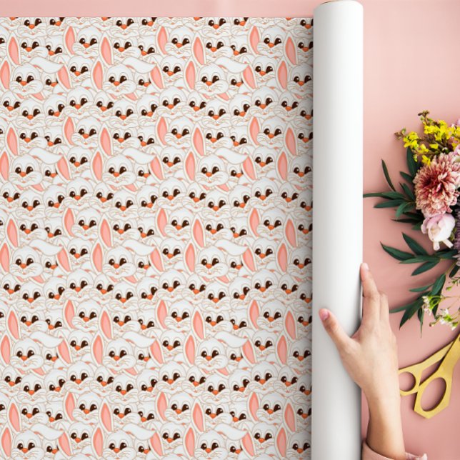Papier Cadeau Lapin Blanc Rabbit Face Motif sans couture (Créateur téléchargé)