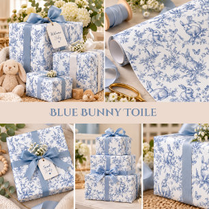 Papier Cadeau Lapin Bleu de Bunny Vintage Baby Shower