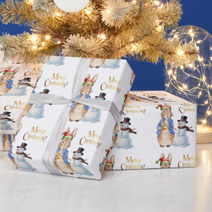 Papier Cadeau Lapin classique avec chapeau de Père Noël