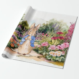 Papier Cadeau Lapin classique dans son jardin