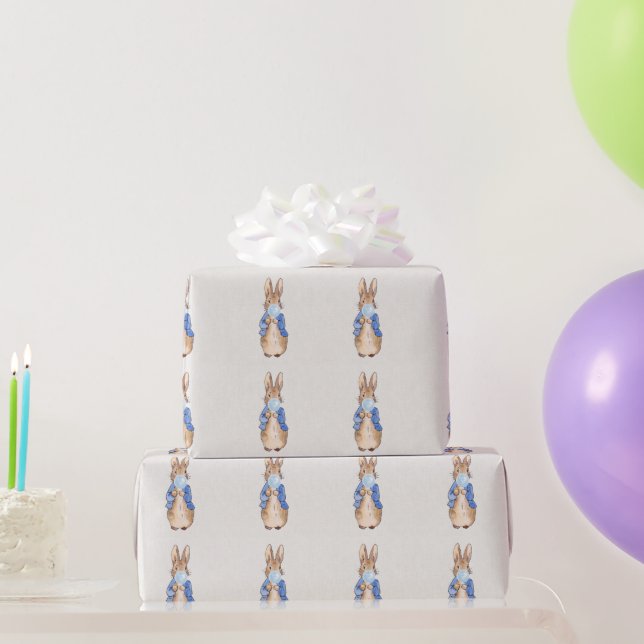 Papier Cadeau Lapin classique soufflant un bubble gum bleu (Cadeaux de fête)