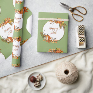 Papier Cadeau Lapin d'automne et citrouilles avec texte personna