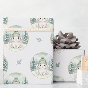 Papier Cadeau Lapin de la forêt hivernale Baby Shower
