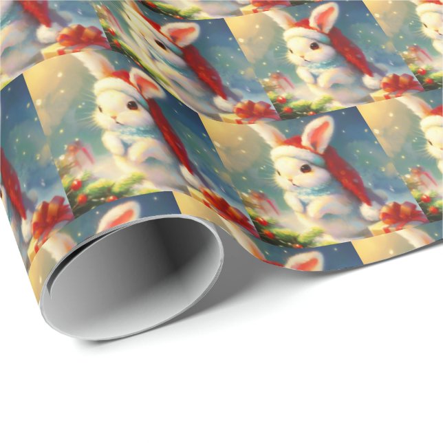 Papier Cadeau Lapin de Noël 2 (Coin rond)