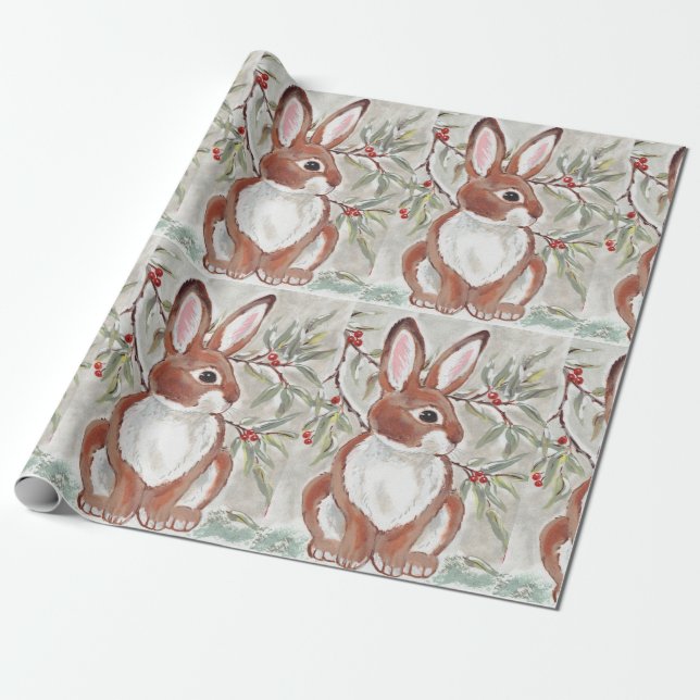 Papier Cadeau Lapin de Noël Lapin Hiver Enveloppe cadeau de neig (Déroulé)