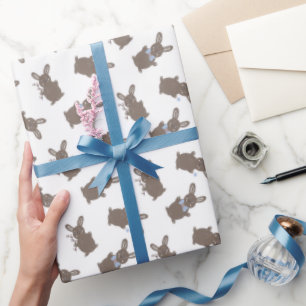 Papier Cadeau Lapin de Pâques animal mignon avec fleurs petit ga