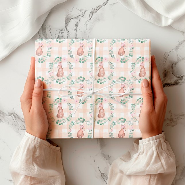 Papier Cadeau Lapin de Pâques Aquarelle Couleur rose Motif (Créateur téléchargé)