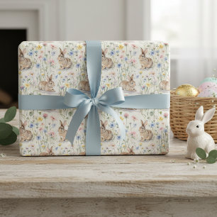 Papier Cadeau Lapin de Pâques Aquarelle Floral Printemps