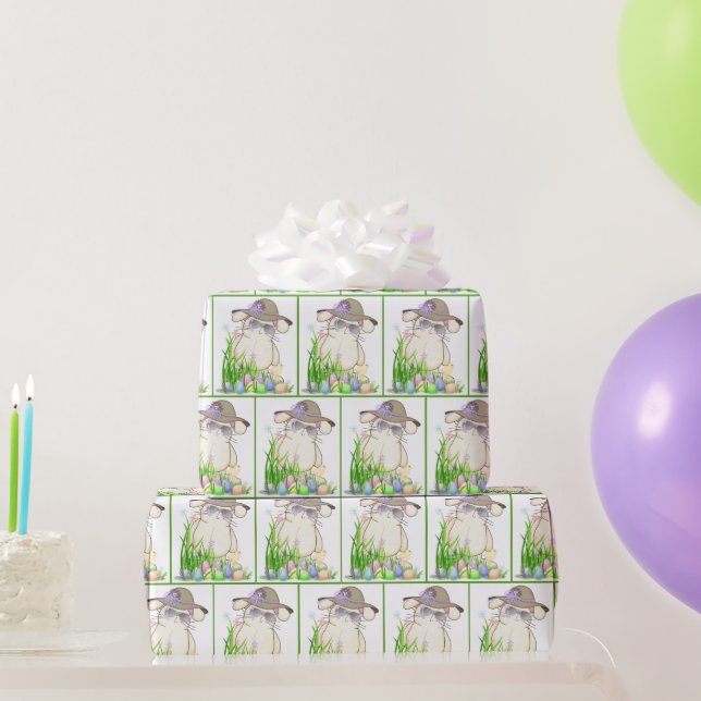 Papier Cadeau Lapin de Pâques avec des œufs (Cadeaux de fête)