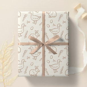 Papier Cadeau Lapin de Pâques Bohème Neutre Oie Printemps Beige