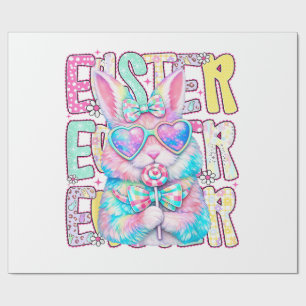 Papier Cadeau Lapin de Pâques Coquette Arc Préppy Jour de Pâques