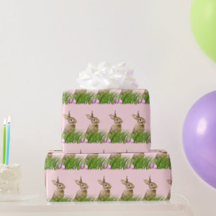Papier Cadeau Lapin de Pâques dans l'herbe avec des oeufs