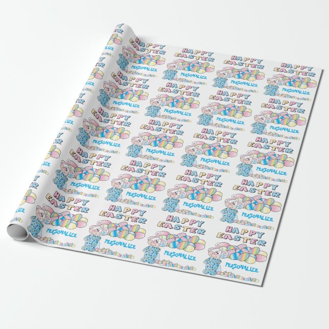 Papier Cadeau Lapin de Pâques et Œufs heureux - (Déroulé)