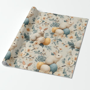 Papier Cadeau Lapin de Pâques Floral Vintage (3)