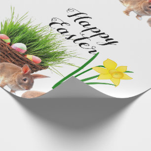 Papier Cadeau Lapin de Pâques heureux et panier de vacances