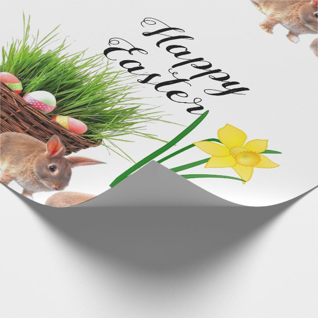 Papier Cadeau Lapin de Pâques heureux et panier de vacances  (Coin)