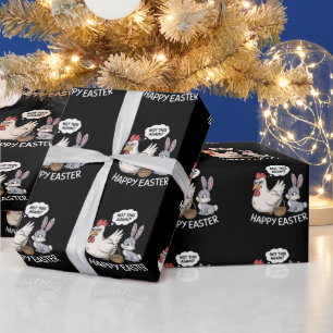 Papier Cadeau Lapin de Pâques Joyeux Poulet Lapin Pas Encore Ça