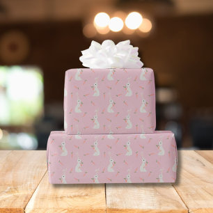 Papier Cadeau Lapin de Pâques mignon et motif de carotte sur ros