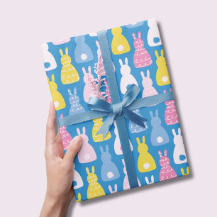 Papier Cadeau Lapin de Pâques motif bleu lapin