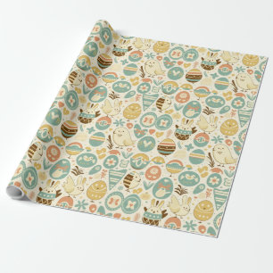 Papier Cadeau Lapin de Pâques Rétro Oeufs de Pâques Poulet