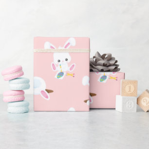 Papier Cadeau Lapin de Pâques Rose Motif Répété