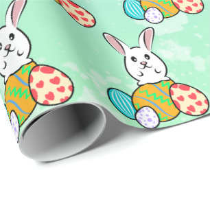 Papier Cadeau Lapin de Pâques sur les oeufs de Pâques