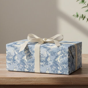 Papier Cadeau Lapin de Pâques Toile Bleue Lapin Vintage