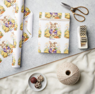 Papier Cadeau Lapin de Pâques Veste Violette Baby Shower