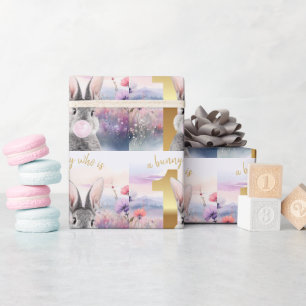 Papier Cadeau Lapin de premier anniversaire soufflant de la gomm