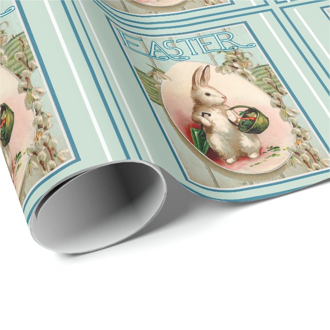 Papier Cadeau Lapin de vintage et œuf de Pâques  (Coin rond)