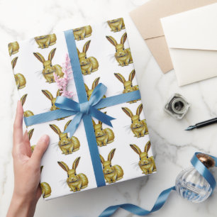 Papier Cadeau Lapin doré motif Nouvel An chinois 2023